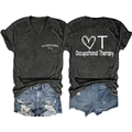 Front and back view of Occupational Therapy heart print V-neck T-shirt in dark grey - Black Heather Grey