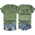 Flat lay of green Occupational Therapy V-neck T-shirt paired with ripped denim shorts - Olive Green