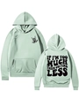 Detail of mint green hoodie featuring front and back bold black slogan graphic prints - Light Green