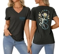 Front and back detail of Nurse Life V-neck T-shirt with stethoscope floral print - Black Heather Grey