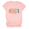 Close-up of pink crew neck t-shirt with colorful I Don't Always Dance graphic print - S / Tops / Pink