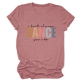 Close-up of vintage slogan print on dusty rose cotton blend casual t-shirt fabric - S / Tops / Rose Gold (Black Font)