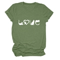 Détail du t-shirt en coton vert armée avec imprimé créatif de silhouettes de chats blancs - S / Haut / Vert Olive (Police Blanche)