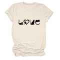 Dettaglio della maglietta in cotone beige con stampa creativa LOVE a forma di gatto - S / Sabbia (Font Nero)