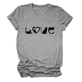Dettaglio della maglietta grigia con gatto che mostra trama e motivo grafico LOVE - S / Grigio Scuro (Font Nero)