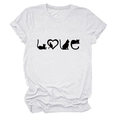 Détail de l'imprimé créatif de silhouette de chat noir et de cœur sur t-shirt blanc - S / Haut / Sable