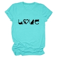Détail d'un t-shirt bleu sarcelle avec imprimé créatif de silhouettes de chat LOVE - S / Haut / Bleu Eau Profonde