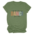Macro detail of heather green fabric with vintage I Don't Always Dance print - S / Tops / Olive Green (Black Letters)