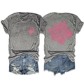 Imprimés de coquillages roses et hibiscus sur T-shirt gris à col rond et short en jean - S / gris foncé