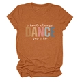 Close-up of burnt orange cotton T-shirt with vintage 'i don't always DANCE' slogan print - S / Tops / Burnt Orange (White Text)