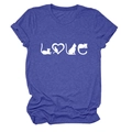 Détail du t-shirt violet chiné avec silhouette de chat blanche et imprimé cœur - S / Haut / Bleu Vintage (Police Blanche)