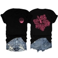 Black crewneck T-shirt with pink shell front print and hibiscus floral back graphic - Black