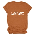 Détail d'un t-shirt en coton terracotta avec un imprimé graphique chat et cœur LOVE - S / Haut / Orange Brûlé (Police Blanche)