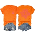 Front and back view of vibrant orange T-shirt with shell print and denim shorts set - Orange