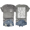 Vue avant et arrière du t-shirt gris à imprimé vintage avec short en jean bleu - Gris Foncé/Police Blanche