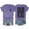 Vues détaillées du t-shirt femme violet chiné avec imprimé au dos et manches à revers - Violet/Police Noire