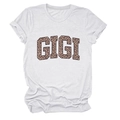 T-shirt blanc à col rond pour femme avec imprimé GIGI léopard et manches à revers - S / Blanc