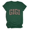 Détail du t-shirt vert foncé avec lettres GIGI à motif léopard et col rond classique - S / Vert Vintage