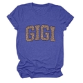 Détail du tissu en coton bleu chiné et de l'imprimé léopard GIGI sur le t-shirt - S / Bleu Vintage