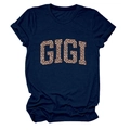 Détail de l'imprimé léopard GIGI sur T-shirt en coton bleu marine à manches roulées - S / Bleu Marine