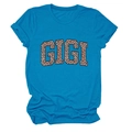 Détail de l'imprimé léopard GIGI sur le t-shirt d'été de couleur bleu turquoise - S / Bleu lac