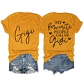 T-shirt giallo senape con stampa grafica Gigi e pantaloncini in denim consumato - S / Giallo Senape (Grafica Nera)