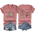 Detailed front and back view of pink V-neck t-shirt with inspirational Kindness typography - S / Rose Gold