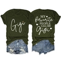 Front and back detail of olive green Gigi T-shirt with leopard heart and denim shorts - Army Green (White Graphic)