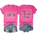 Front and back view of rose red V-neck T-shirt with inspirational kindness slogans - S / Rose Red