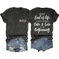 T-shirt gris col en V avec citation et short en jean vieilli avec détails de déchirures - Gris Chiné Noir