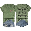 T-shirt col V vert chiné avec imprimé Hospice et texte inspirant dans le dos - Vert olive