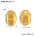 Makroansicht von ovalen Ohrsteckern aus 18K vergoldetem Titanstahl mit Streifenstruktur - Gold