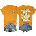 T-shirt giallo senape con stampa floreale e scritta Motherhood is Kingdom sul retro - S / Giallo Senape