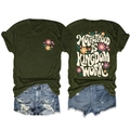 Detail of dark green floral tee with Motherhood Is Kingdom text and denim shorts - S / Army Green