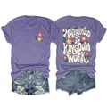 Front and back view of purple motherhood is kingdom t-shirt with floral print and slogans - S / Purple