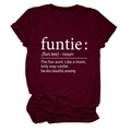 Detail of white funtie noun letter print on wine red crew neck short sleeve cotton T-shirt - Wine Red (White Font)