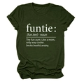 Close-up of rolled sleeves and printed definition of funtie on a green t-shirt - Army Green (White Font)