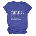 Close-up of navy blue T-shirt featuring white funtie noun dictionary print details - Retro Blue (White Font)