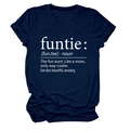 Detailed flat lay of navy blue cotton T-shirt featuring white funtie dictionary print - Navy Blue (White Font)