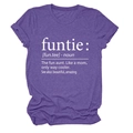 Detail of the funtie noun text print on soft purple cotton crew neck short sleeve T-shirt - Purple (White Font)