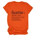 Detail of the funtie noun print on an orange cotton crew neck t-shirt for women - Orange (Black Font)