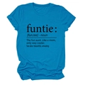 Close-up of black funtie definition print on sky blue cotton crew neck t-shirt - Lake Blue (Black Font)