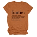 Detail of heathered orange crewneck T-shirt showing funtie dictionary print fabric - Burnt Orange (Black Font)