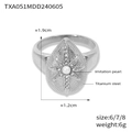 Ring aus Titanstahl mit Muschelstruktur, Polarstern-Design und weißer Perle in Silber - US 6 / Ring / Silberton (TXA051)