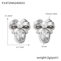 Silberne Schleifenohrstecker mit Zirkonia und Perle aus Titanstahl, 1,3 cm Größe - Stahl Perle Zirkon (F1472)