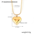 Detail view of 18k gold plated titanium heart pendant necklace showing precise measurements - Gold Heart Pendant Snake Chain (P1840) / Gold