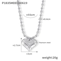 Detailed view of quilted texture heart pendant on 55cm silver titanium steel bead chain - Steel Color Large Rice Bead Necklace (P1835)