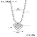 Detailed view of silver heart pendant with quilted texture on titanium steel bead chain - Steel Color Large Cylindrical Necklace (P1835)