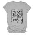 Close-up of soft grey cotton t-shirt featuring black text print and round neckline detail - S / Tops / Light Gray (Black Font)