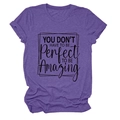 Detail of purple heather fabric t-shirt with YOU DON'T HAVE TO text and cuffed sleeves - S / Tops / Purple (Black Text)